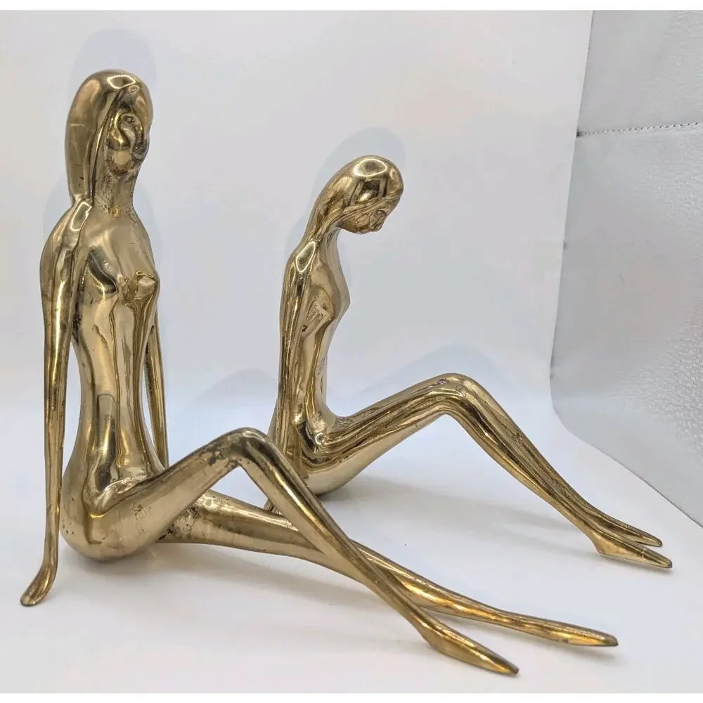 Vtg Solid Brass Female Statues BookendsHollywood Regency Art Deco Revival